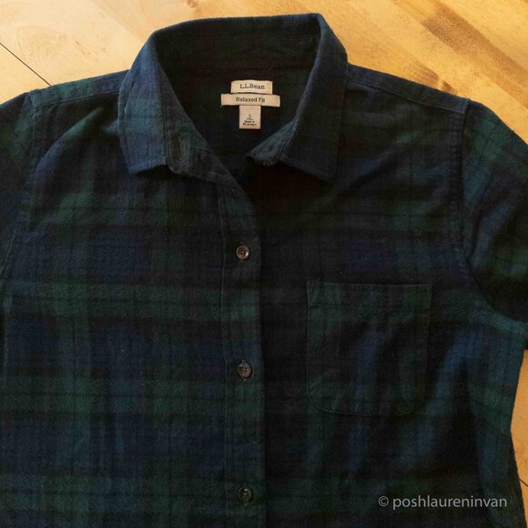 L.L. Bean Women's Scotch Plaid Flannel Shirt – Black Watch – US Small Tall - Picture 3 of 6